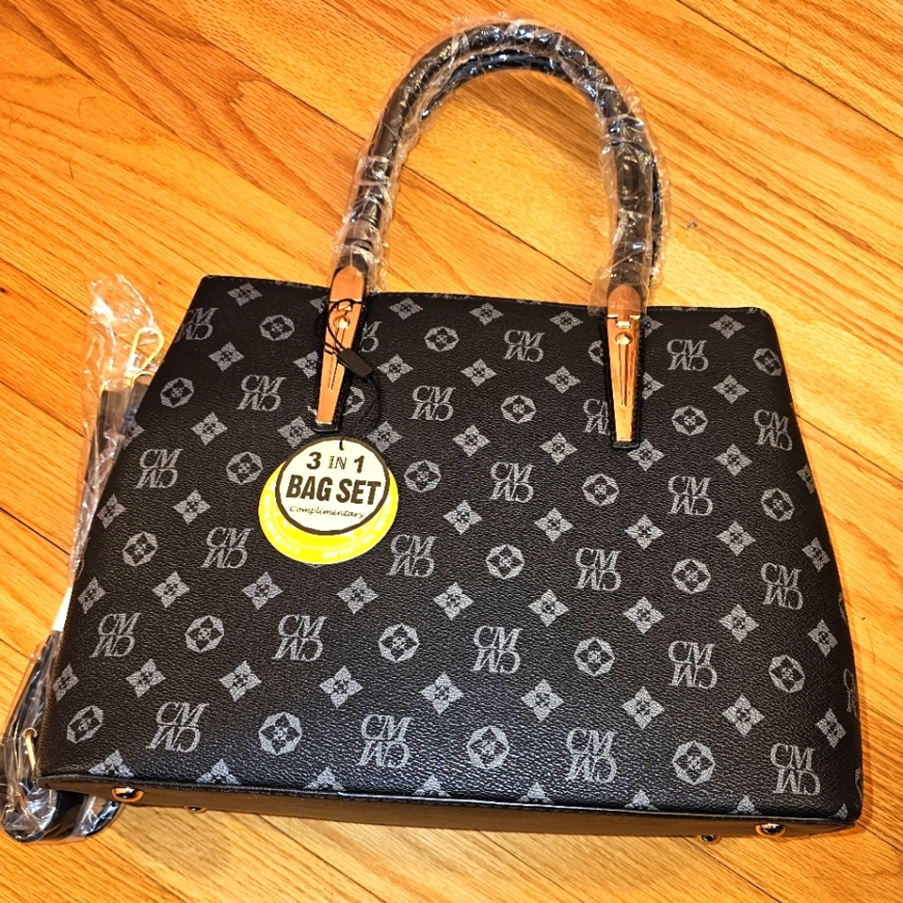 CMCM Black Tote, Purse and Wallet Set of 3 New